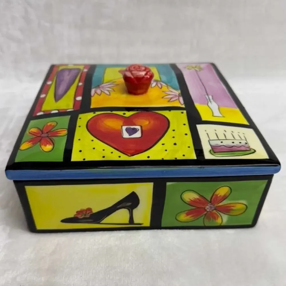 NAYLOR DESIGNS HANDPAINTED HENRIKSEN IMPORTS TRINKET CANDY BOX RARE HEARTS